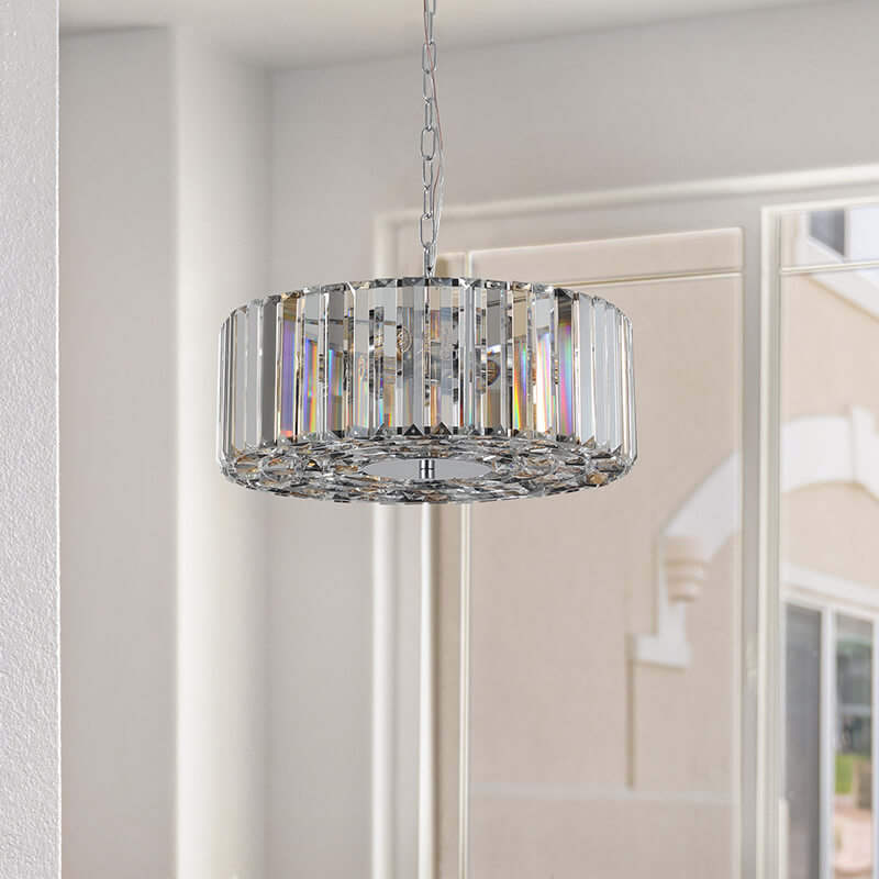 16.5" Modern Round Crystal Chandelier with Adjustable Height