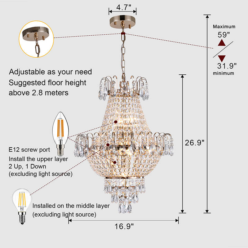 A dimension Image of the  16.9" Contemporary Luxury Gold Ceiling Light Chandelier