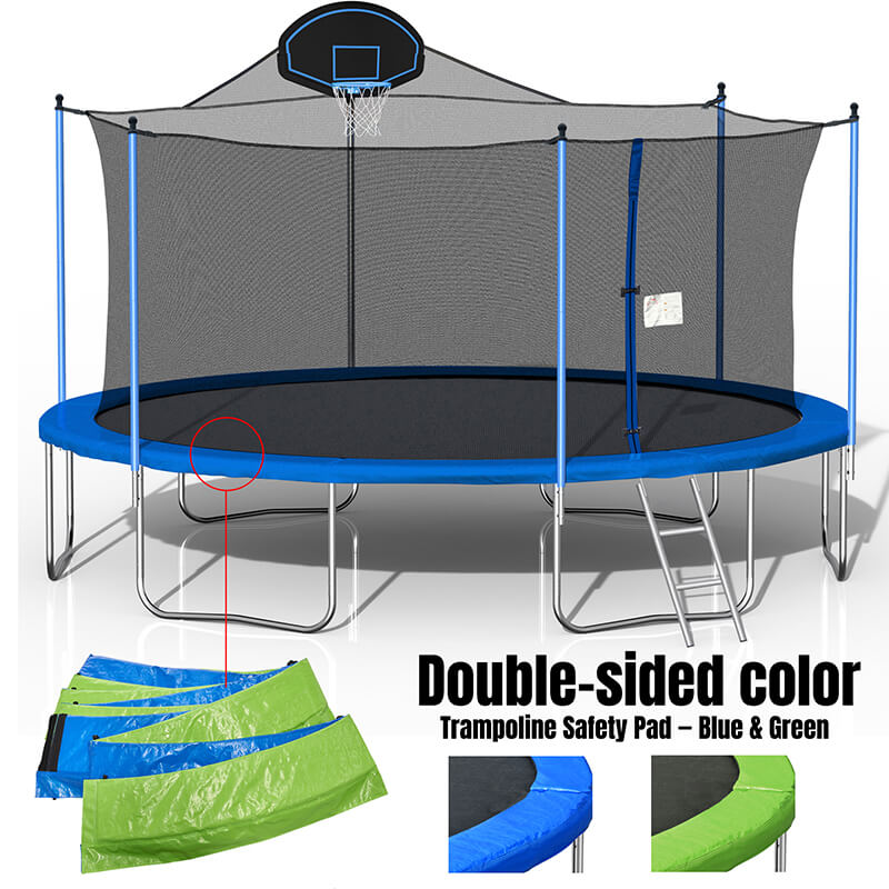 16FT Blue Outdoor Trampoline with Basketball Hoop