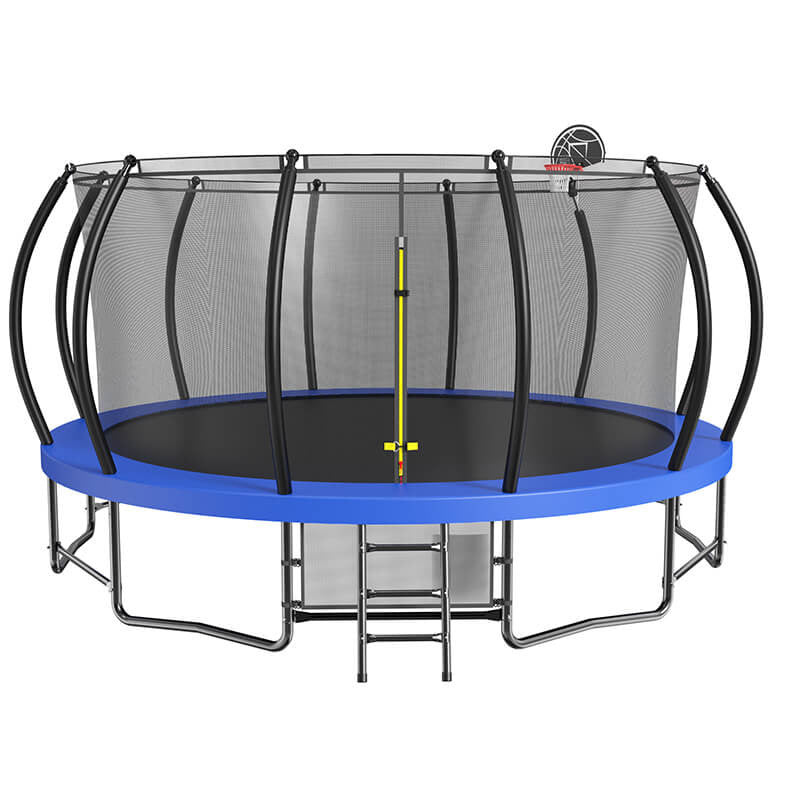 16FT Blue Steel Trampoline with Basketball Hoop