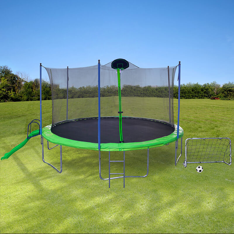 16FT Green Outdoor Trampoline with Slide for Kids and Adults 