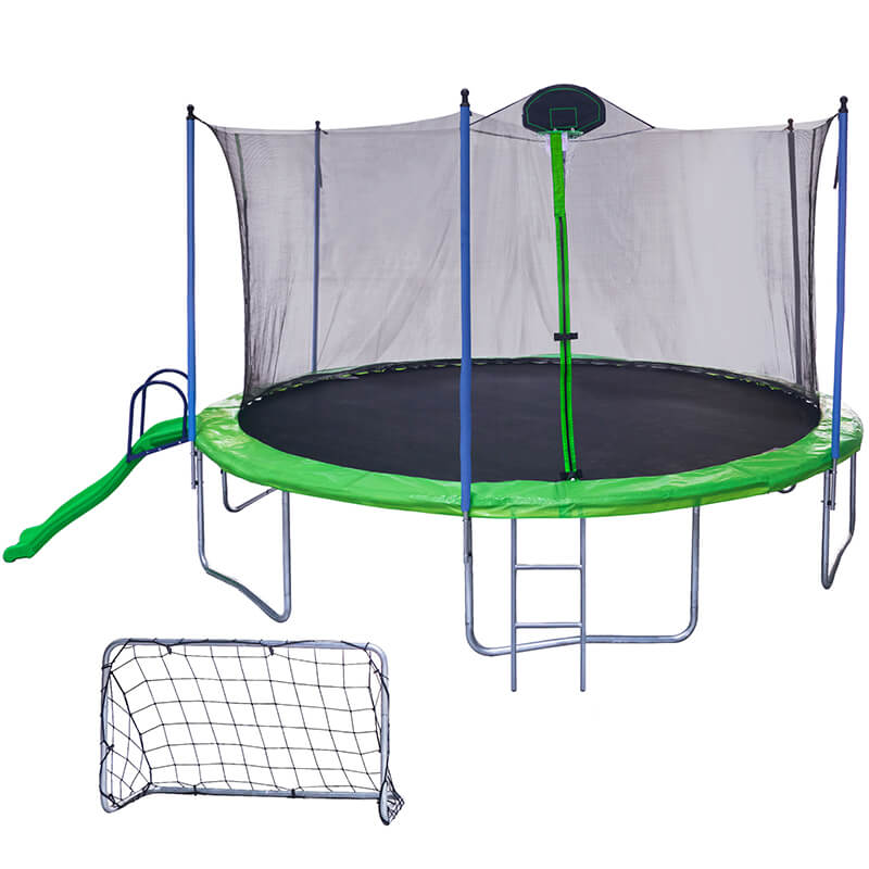 16FT Green Outdoor Trampoline with Slide for Kids and Adults 