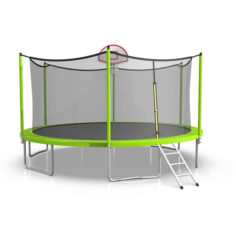 16FT Green Round Trampoline for Kids with Basketball Hoop and Ladder -192"