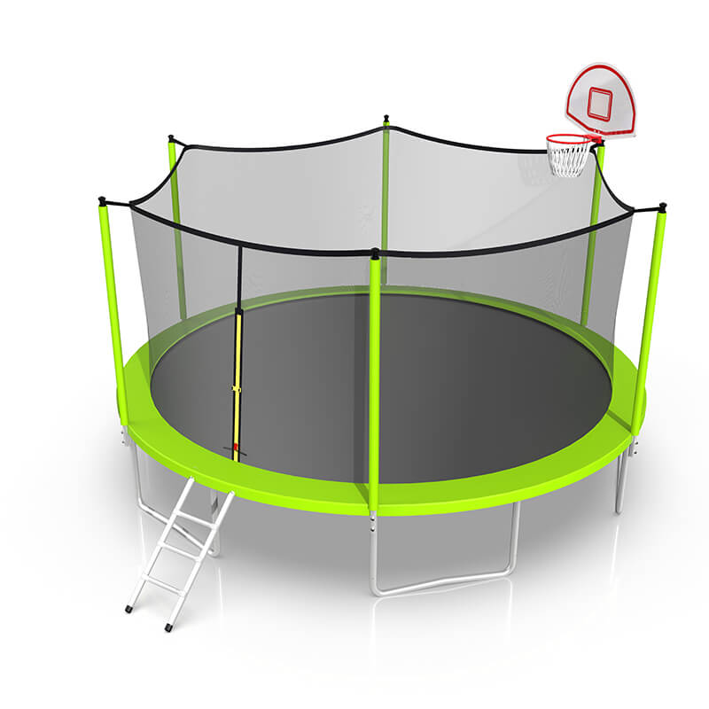 16FT Green Round Trampoline for Kids with Basketball Hoop and Ladder -192"