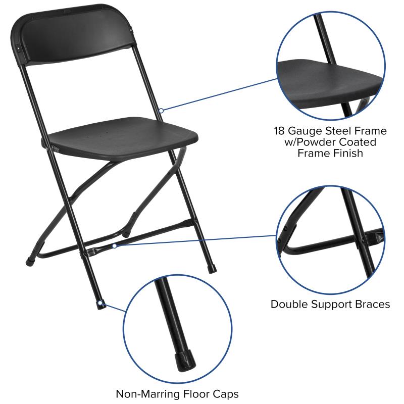 17.5" Black Plastic Folding Chair with Steel Frame 