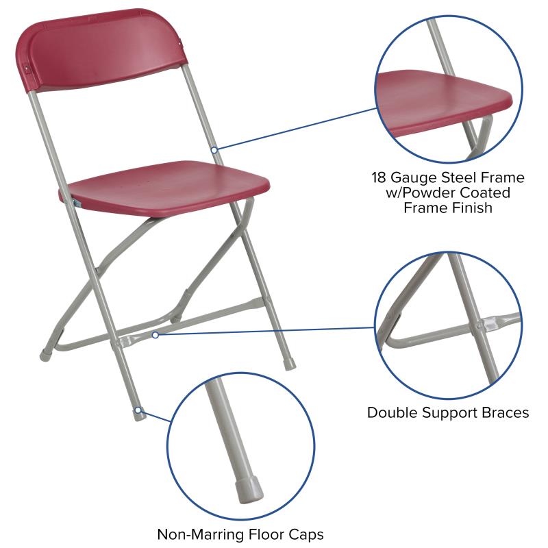 17.5" Red Plastic Folding Chair with Steel Frame 