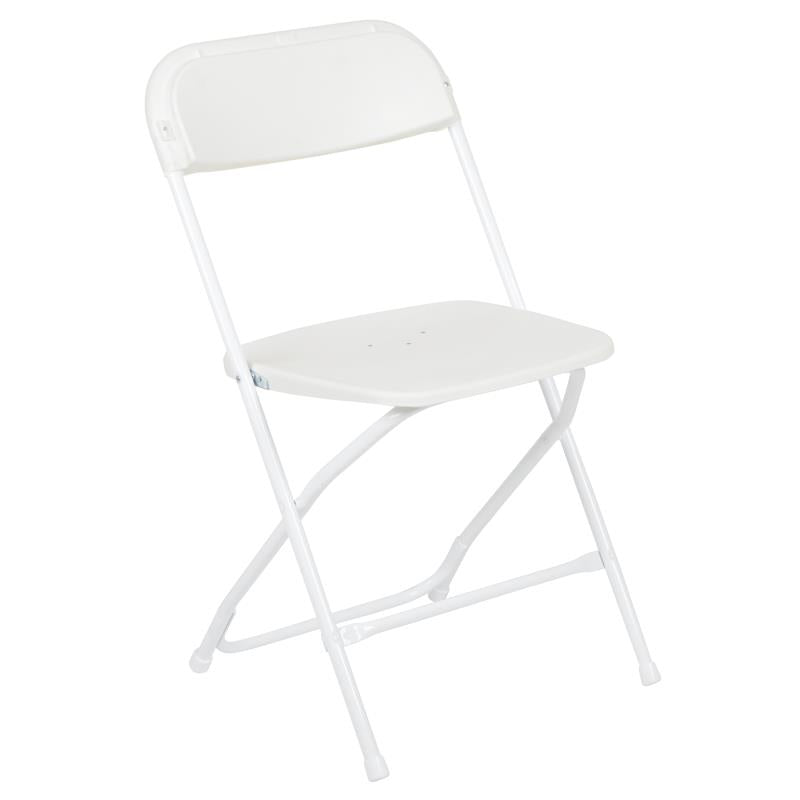 17.5" White Plastic Folding Chair with Steel Frame