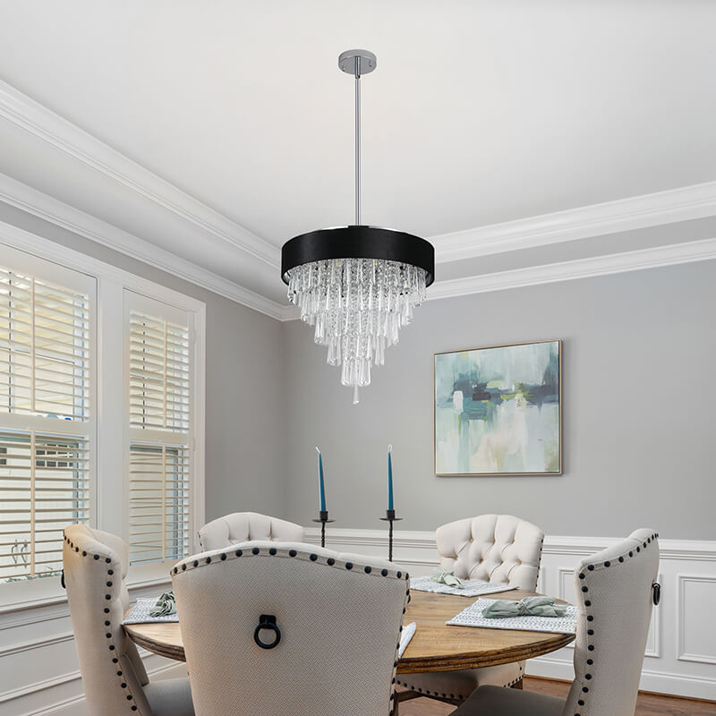 17.9" Modern Black Raindrop Crystal Chandelier