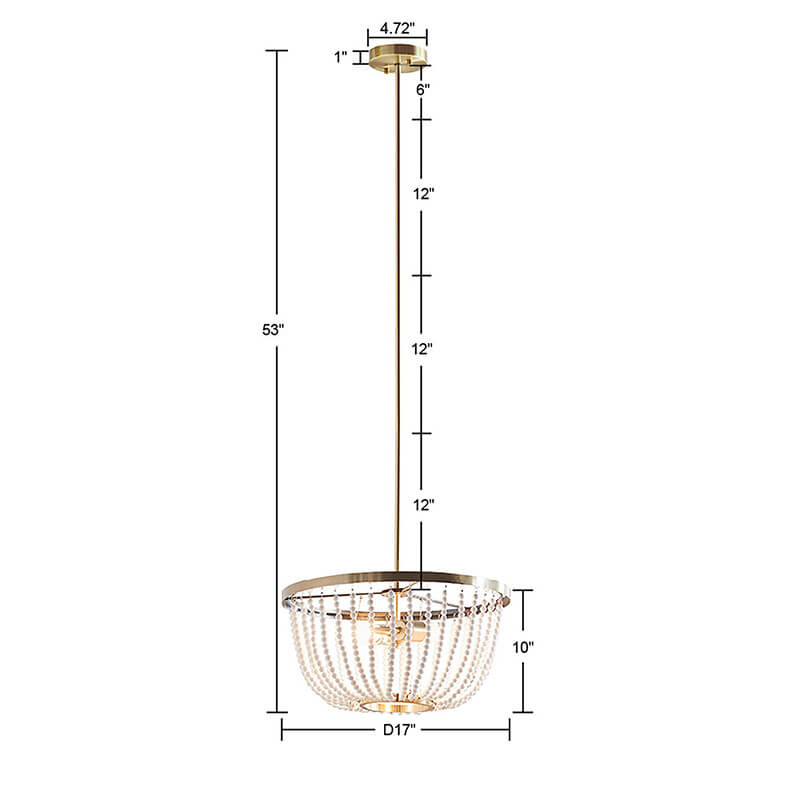 A dimension Image of the 17" Antique Brass 2-Light White Beaded Chandelier