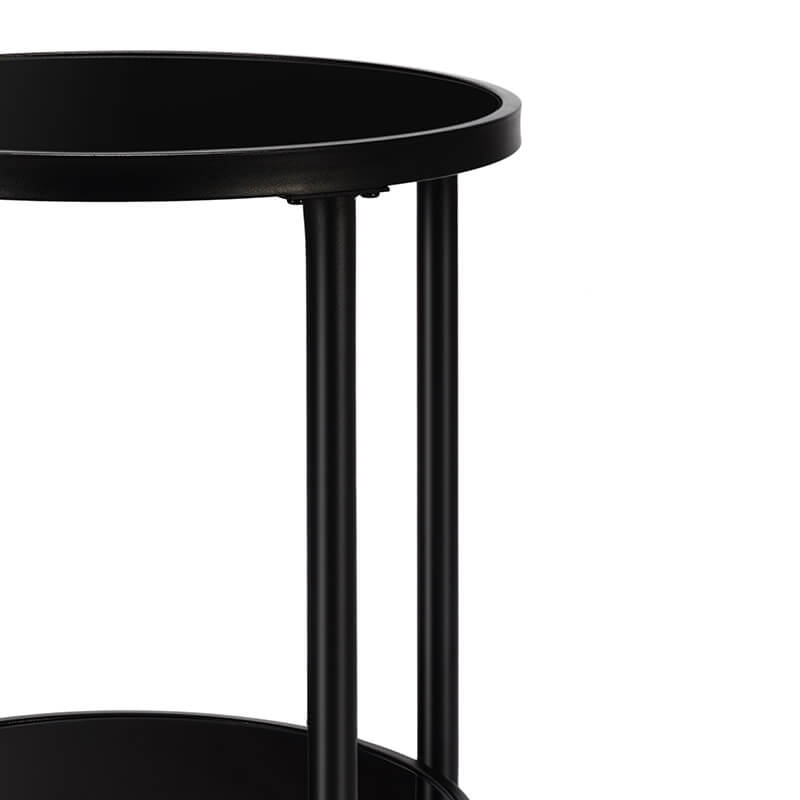 17" Black Round Tempered Glass End Table with Bottom Shelf and Metal Frame