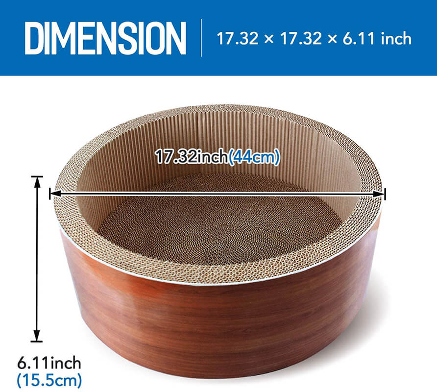 A dimension Image of our 17" Round Brown Cat Scratcher Post and Board Lounge Bed