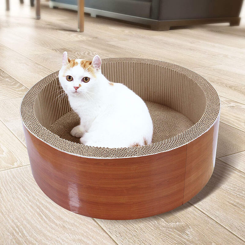 17" Round Brown Cat Scratcher Post and Board Lounge Bed