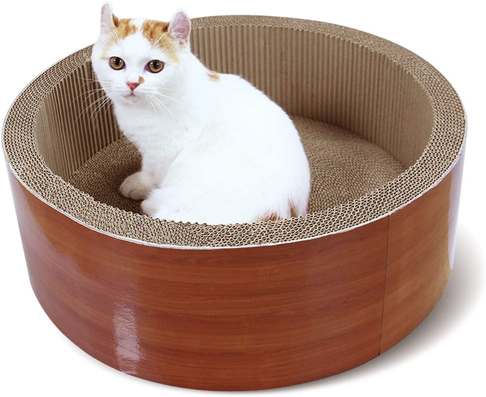 17" Round Brown Cat Scratcher Post and Board Lounge Bed