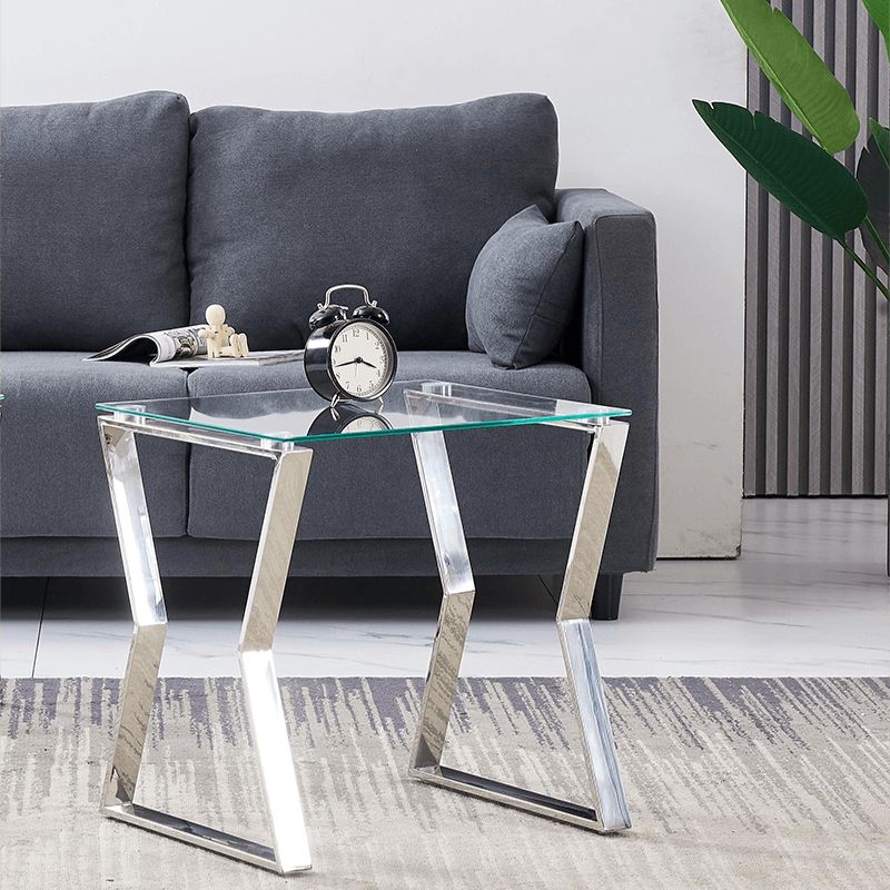 17" Silver Tempered Glass Nesting End Table with Stainless Steel Legs