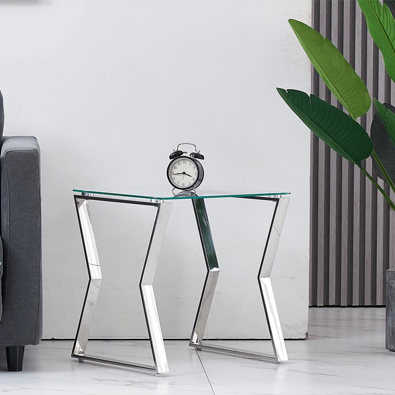 17" Silver Tempered Glass Nesting End Table with Stainless Steel Legs