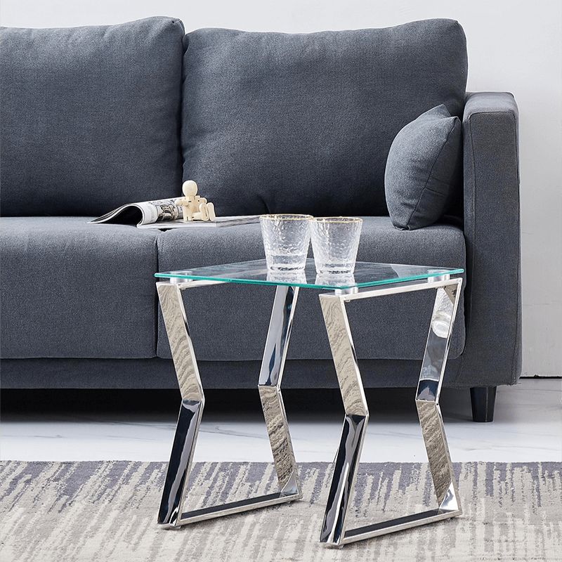 17" Silver Tempered Glass Nesting End Table with Stainless Steel Legs