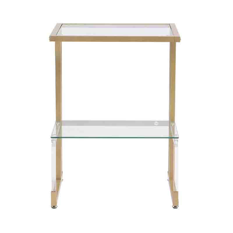 17" Transparent L-Shape Gold Acrylic Glass 2-Tier End Table with Chrome Metal Frame