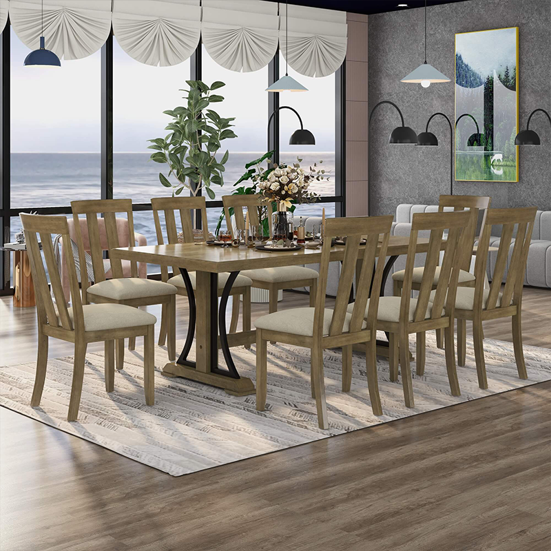 Retro Natural Walnut Dining Table Set