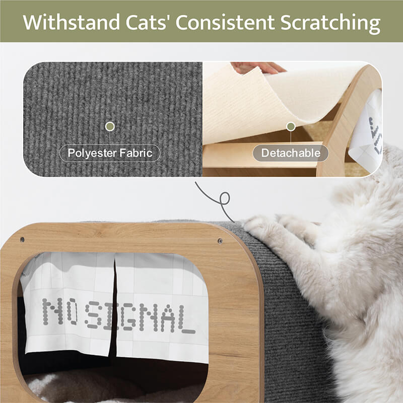 18.20 Classic Wooden TV-Shaped Cat House with Cushion - Grey