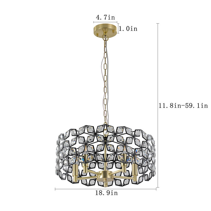 A dimension Image of the 18.9" Transparent Black 5-Light Round Crystal Pendant Light Chandelier