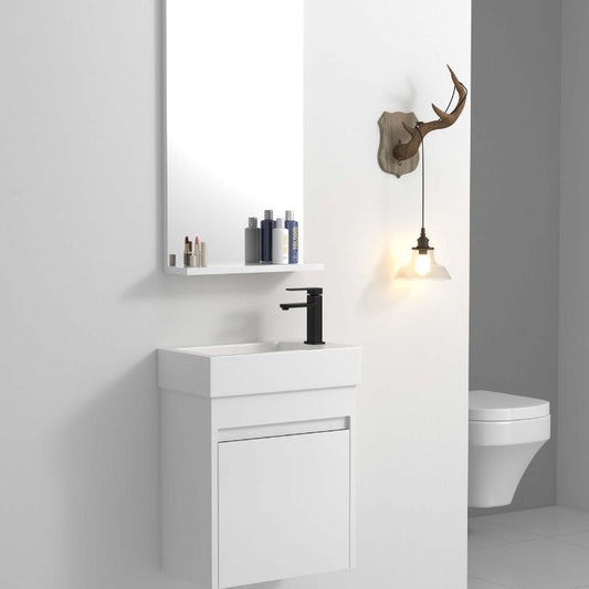 18" Mini White Floating Bathroom Vanity with Soft Close Doors