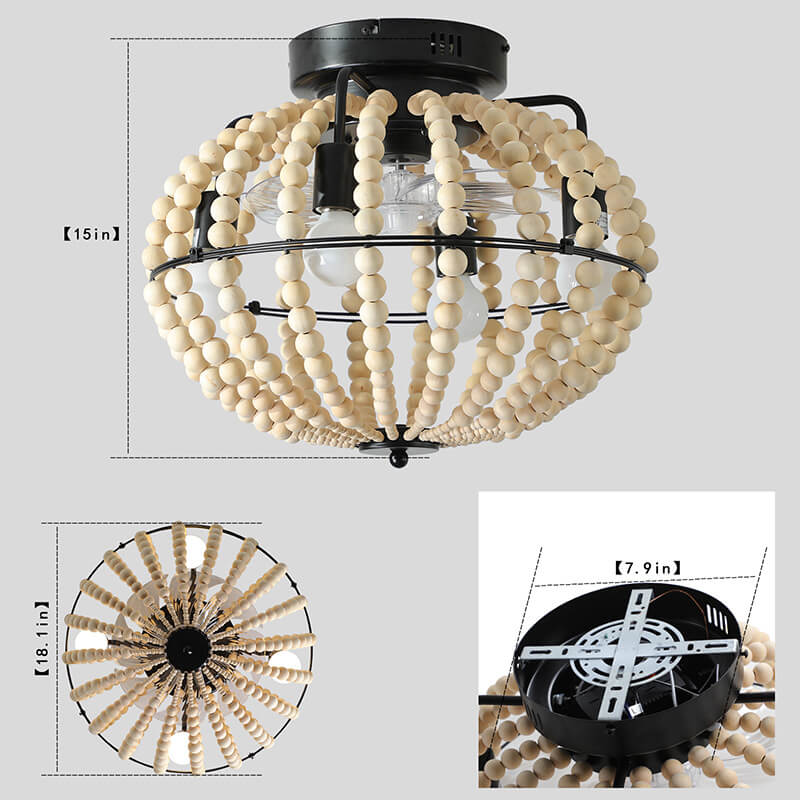 A dimension Image of the 18" Retro Classical Oak White Beaded Wood Fan Lamp Chandelier