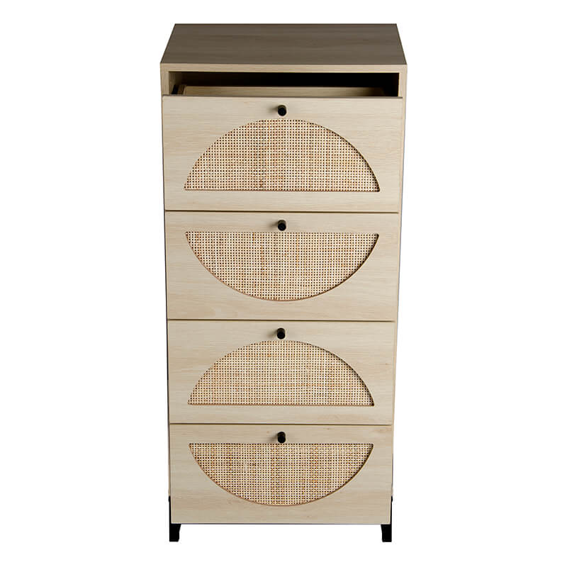 18" Natural Rattan 2-set Dresser Storage Cabinet with 4 Drawers and Metal Legs