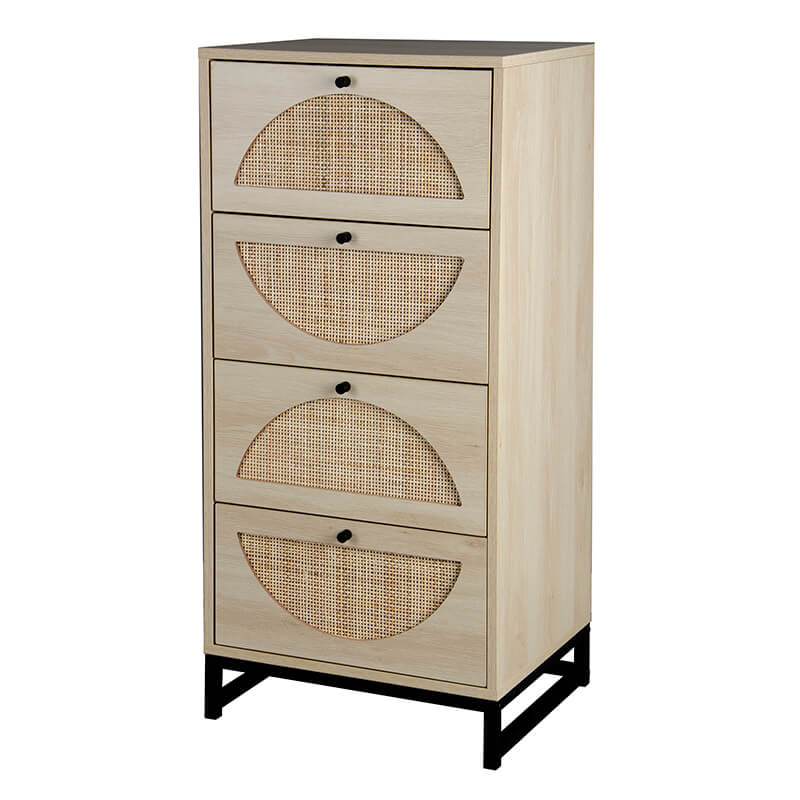 18" Natural Rattan 2-set Dresser Storage Cabinet with 4 Drawers and Metal Legs