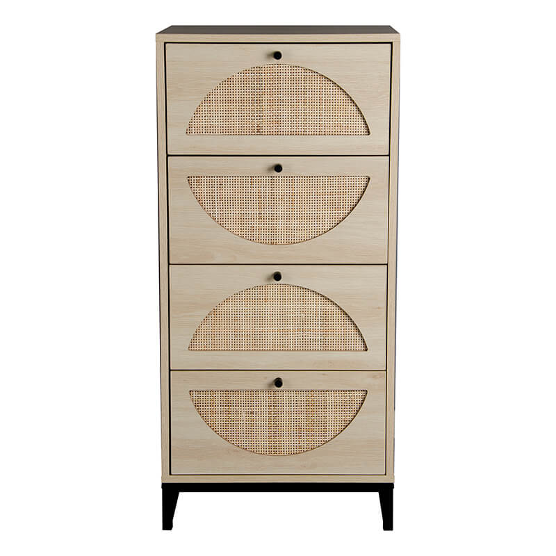 18" Natural Rattan 2-set Dresser Storage Cabinet with 4 Drawers and Metal Legs