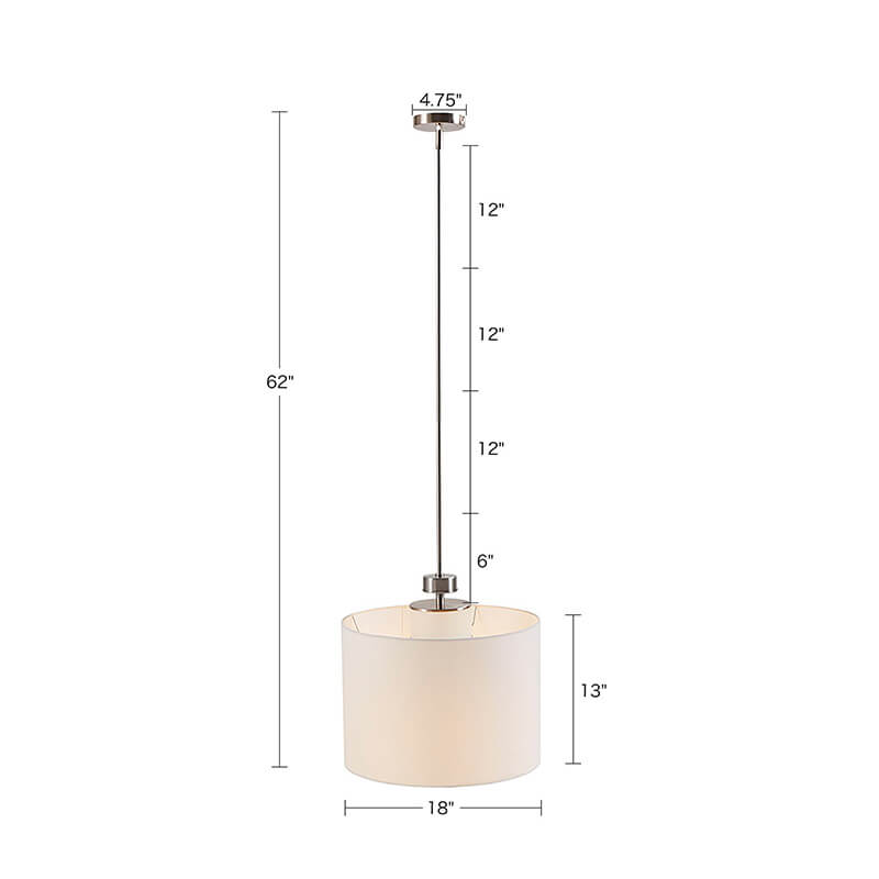 dimension Image of the 18" Pacific Metal White Drum Shade Pendant Ceiling Lamp