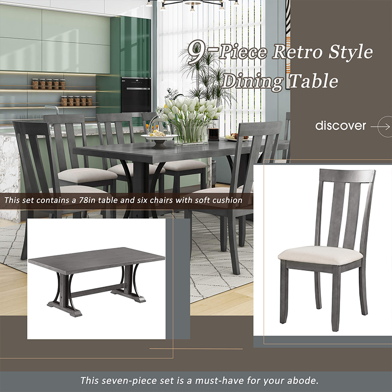  Retro Style Gray Dining Table Set