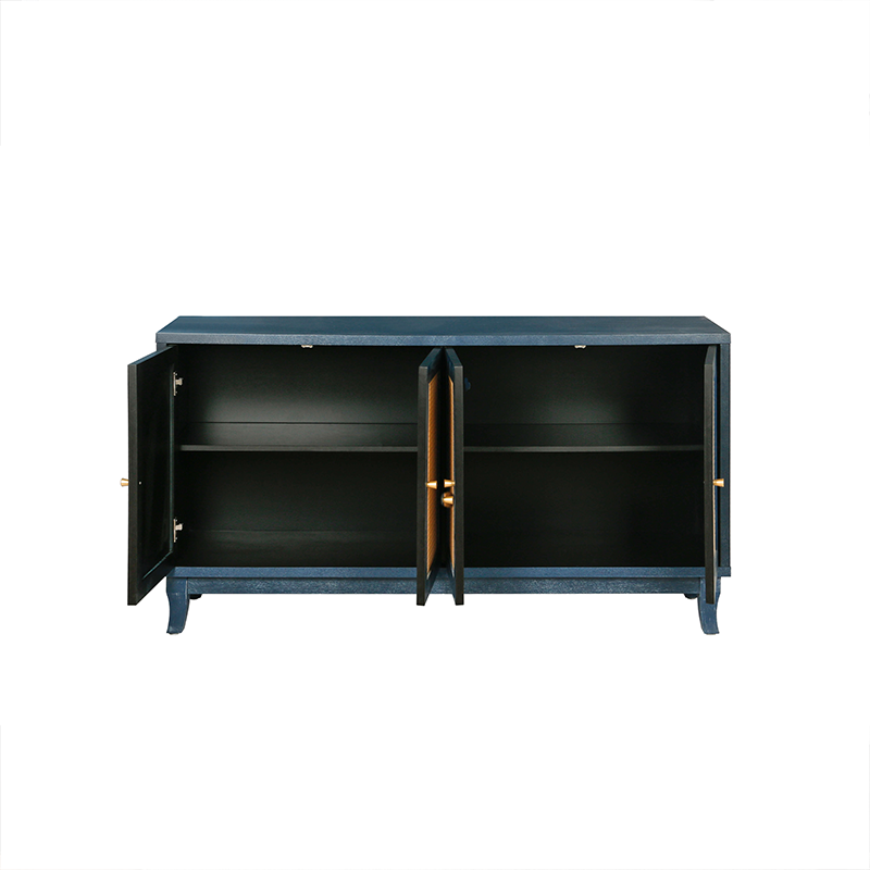 Blue Handcrafted Rattan Sideboard Buffer Cabinet