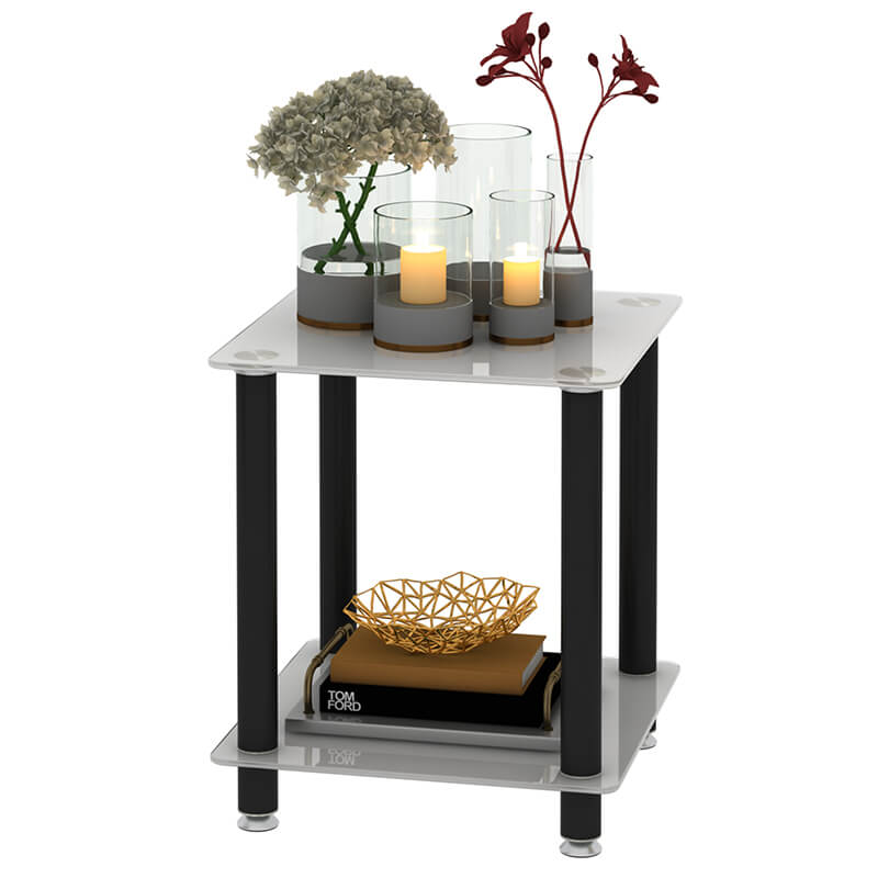 19.37" Modern 2-Tier Space End Table - White & Black