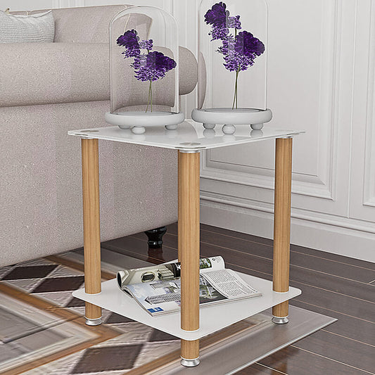 19.37" Modern 2-Tier Space End Table - White & Oak