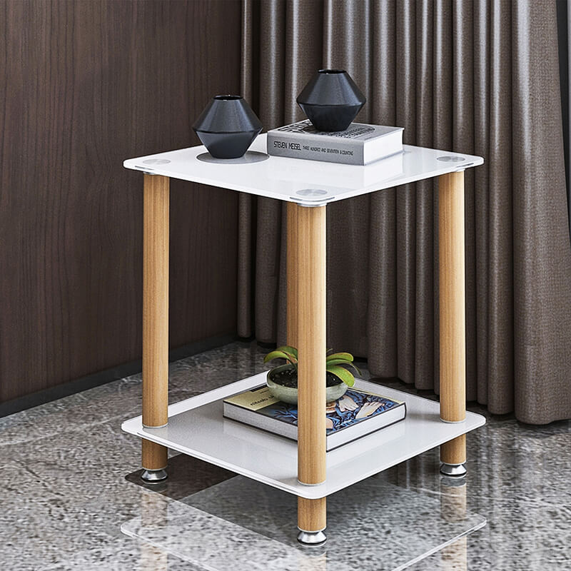 19.37" Modern 2-Tier Space End Table - White & Oak