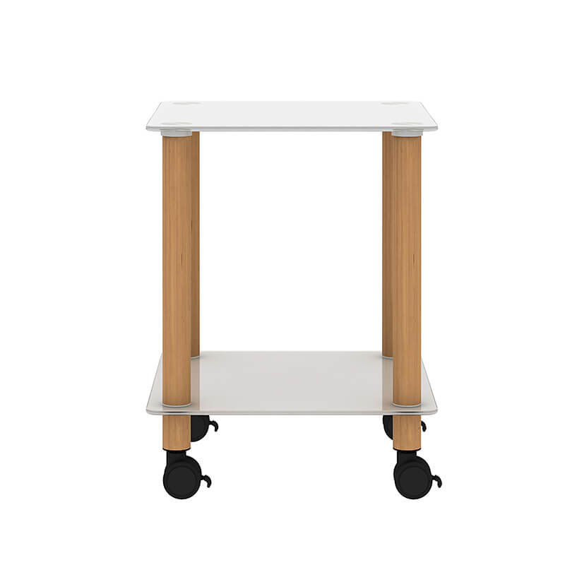 white and oak side table