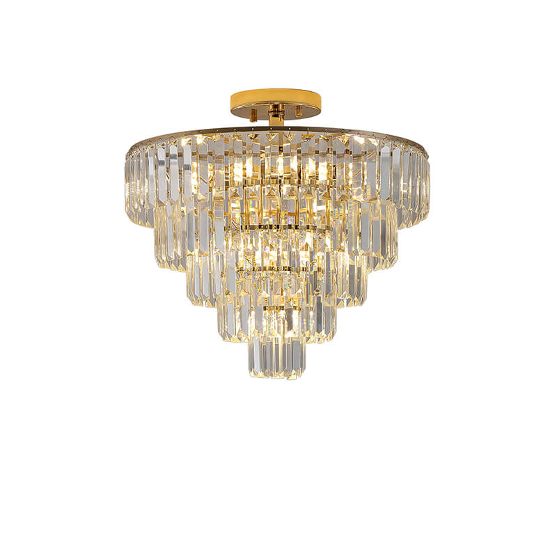 19.7" Contemporary Round 5-Tier Gold Crystal Semi Flush Mount Large Chandelier