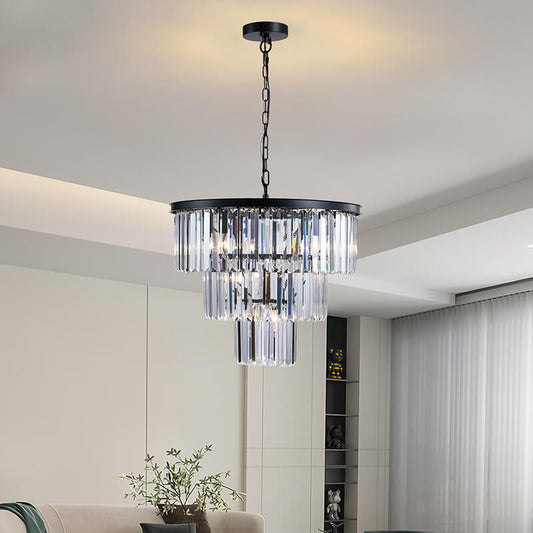 19.7" Modern 3-Tier Luxury Black Pendant Light Crystal Chandelier