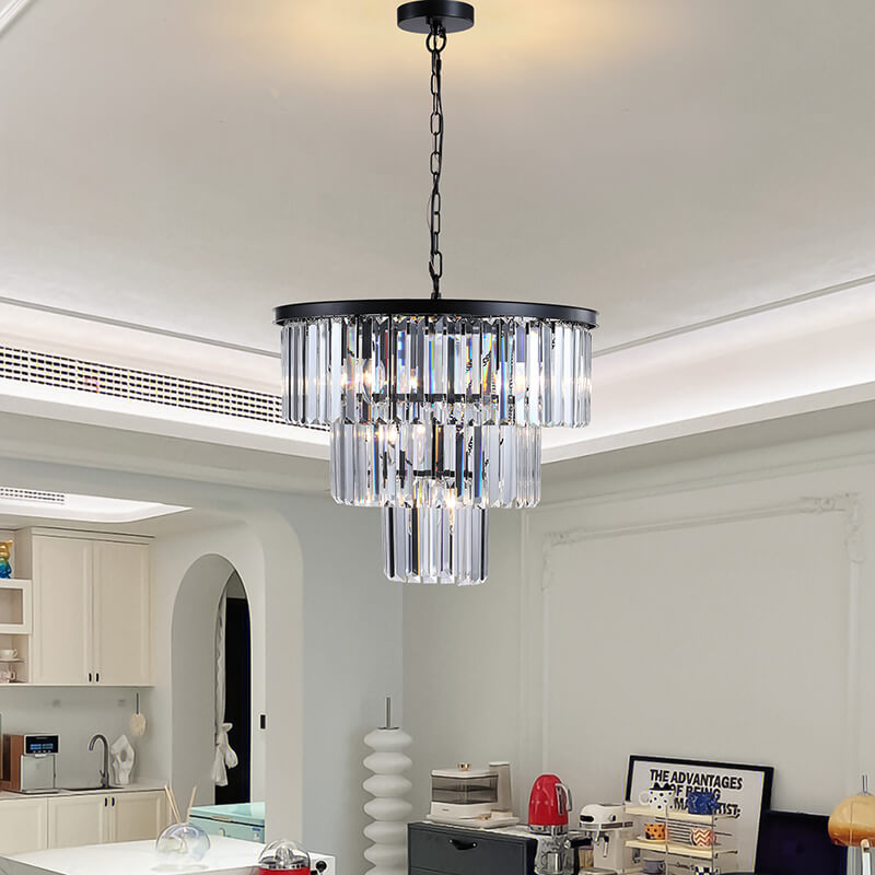 19.7" Modern 3-Tier Luxury Black Pendant Light Crystal Chandelier