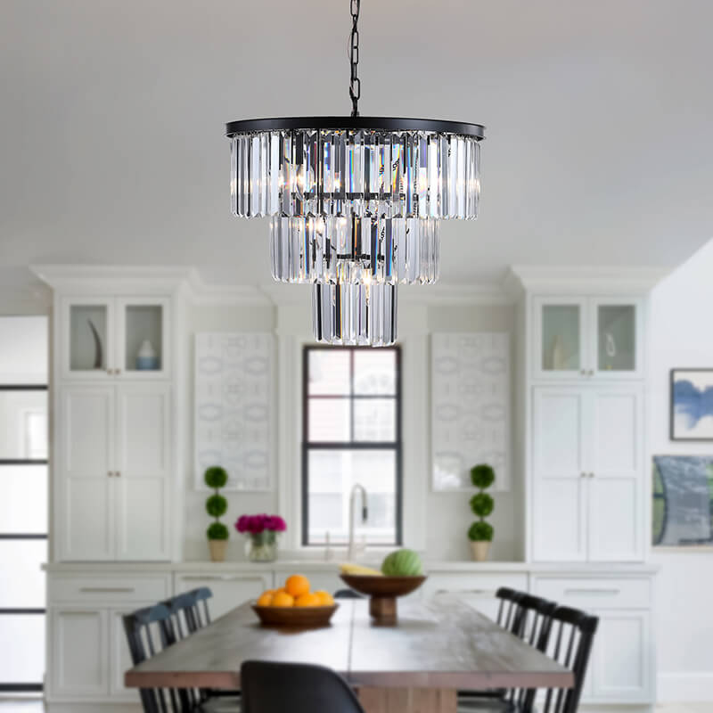 19.7" Modern 3-Tier Luxury Black Pendant Light Crystal Chandelier