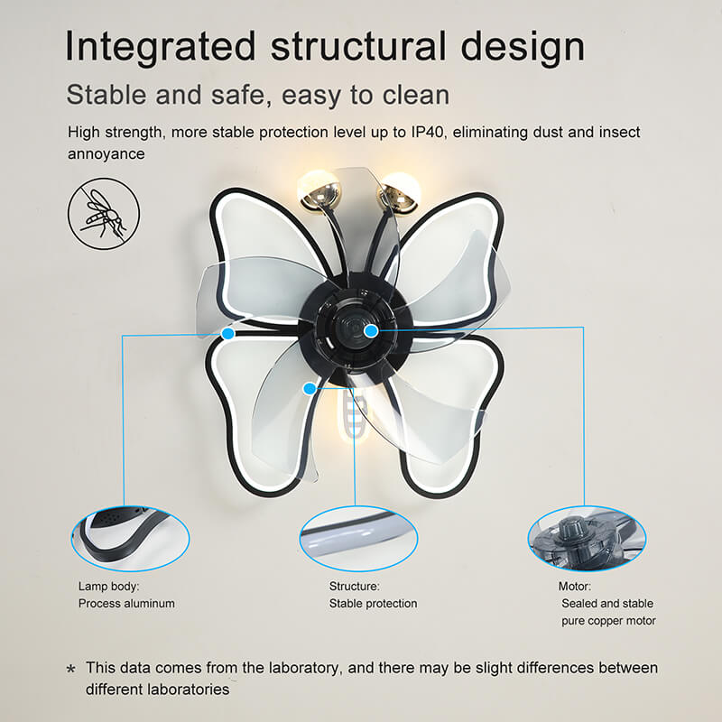 19.7" Modern Black Butterfly Design Ceiling Fan with Lights 