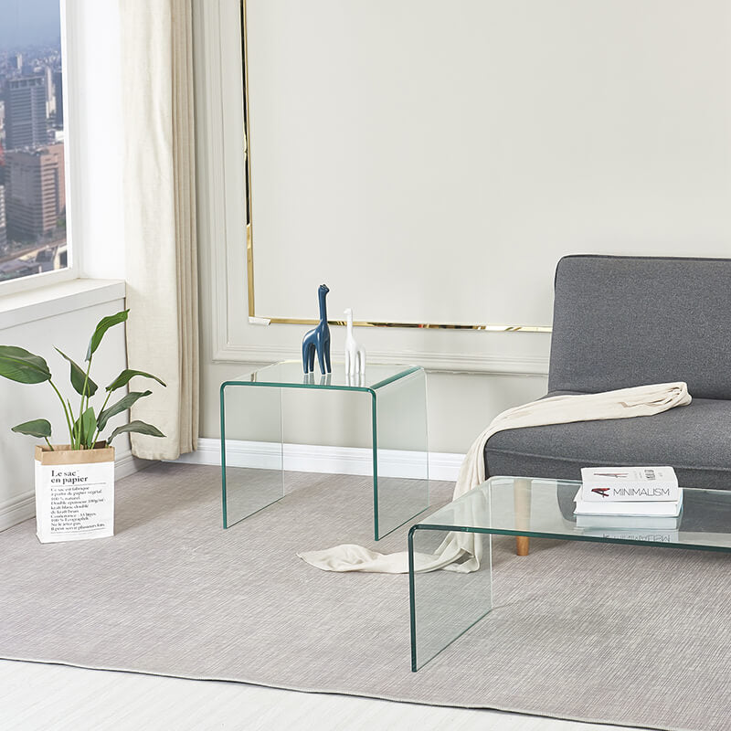 19.7" Small Clear Tempered Glass Side & End Table