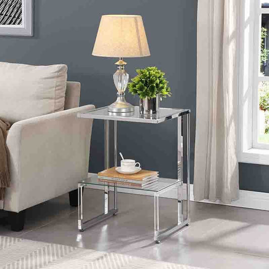 17.7" Contemporary Chrome Side Table With 2-Tier Acrylic Glass End