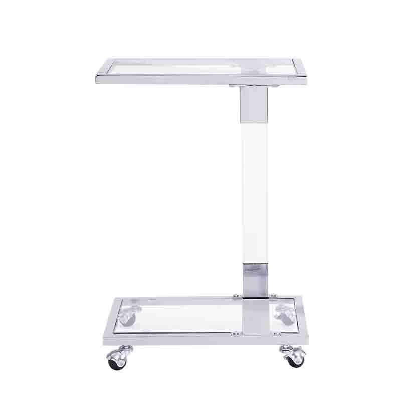 17.7" Contemporary Chrome Square Glass Table With Metal Base