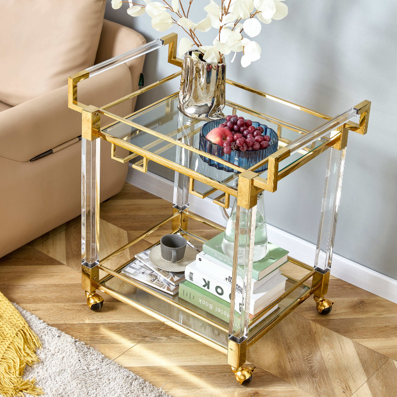 2-Tier Acrylic Glass Bar Cart in Gold