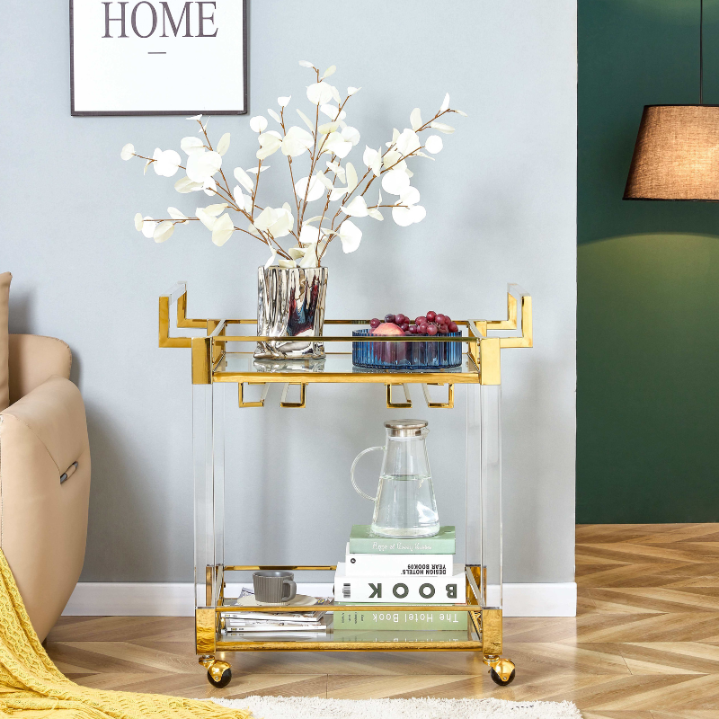 2-Tier Acrylic Glass Bar Cart in Gold