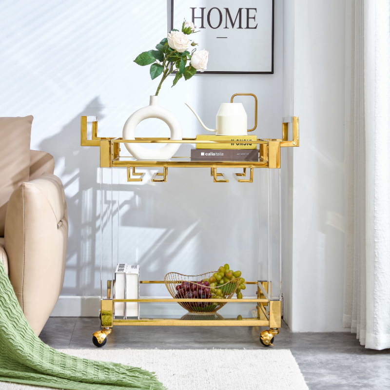 2-Tier Acrylic Glass Bar Cart in Gold