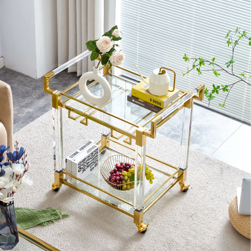 2-Tier Acrylic Glass Bar Cart in Gold