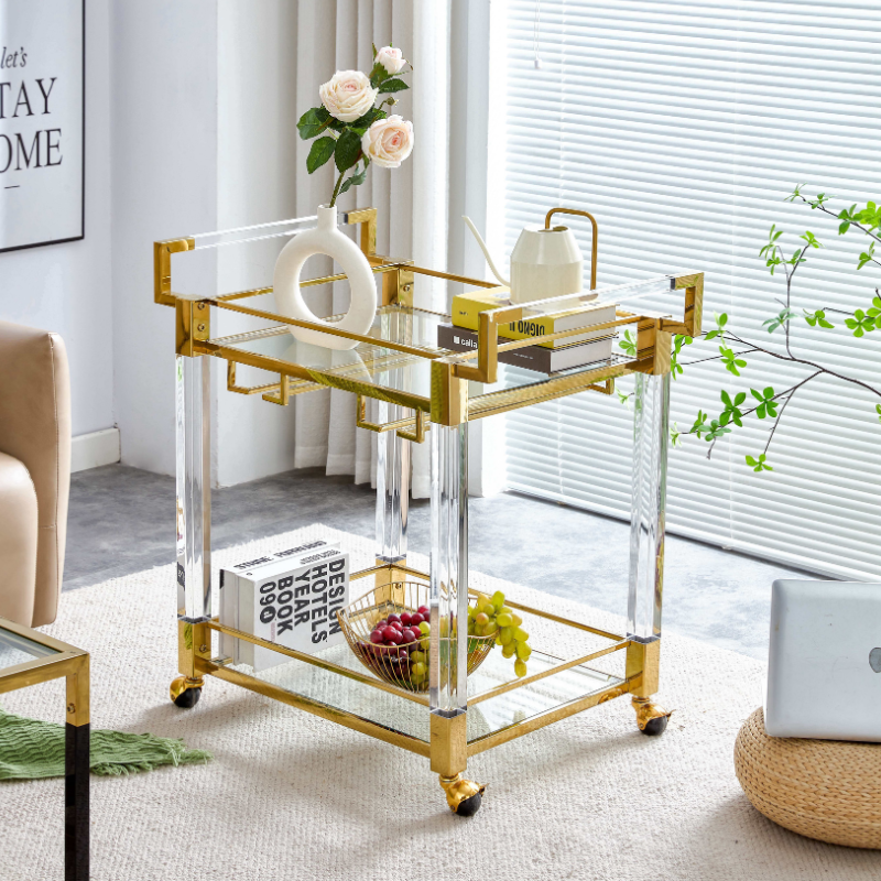 2-Tier Acrylic Glass Bar Cart in Gold