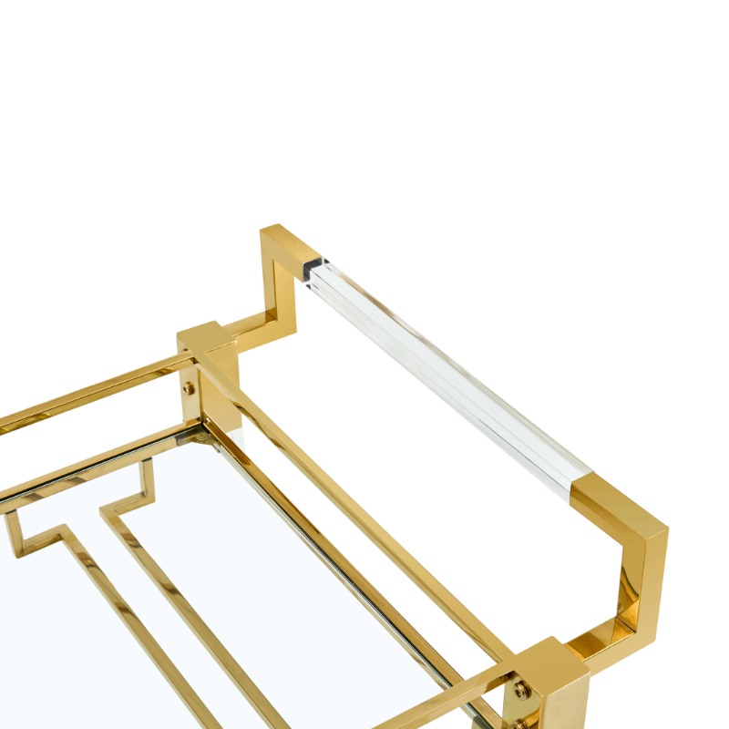 2-Tier Acrylic Glass Bar Cart in Gold